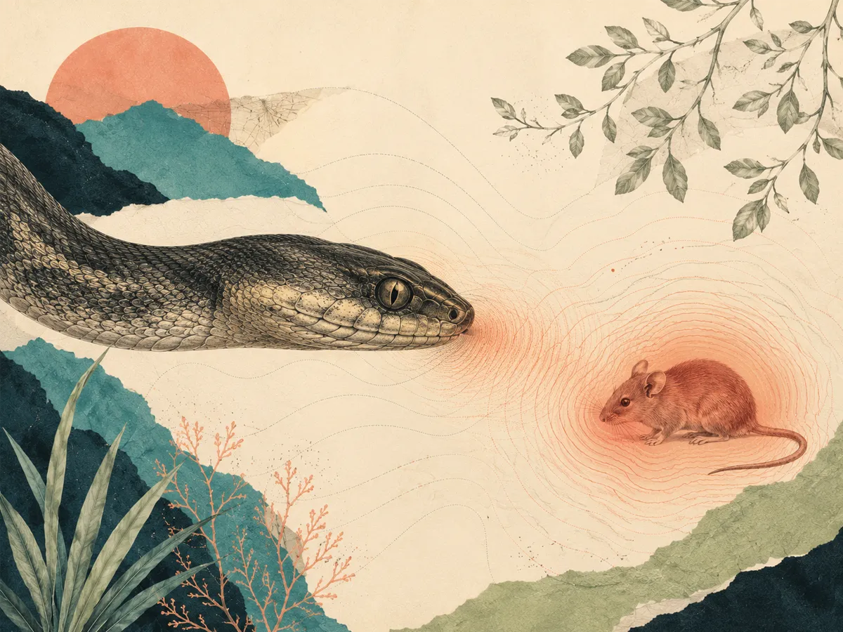 Infrared detection collage with a snake and subtle heat-sensing patterns
